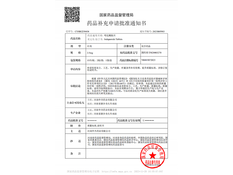 喜 报—公司吲达帕胺片研发圆满成功